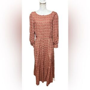 PARTERRE Linen Blend Printed Button Down Long Sleeve Maxi Dress Size 2